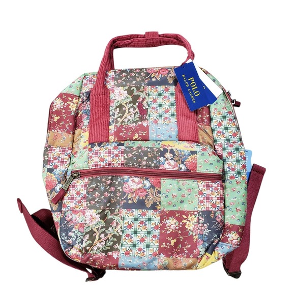 NEW Polo Ralph Lauren Big Kids Backpack Bookbag Laptop Floral Corduroy Trim RARE - Picture 1 of 16